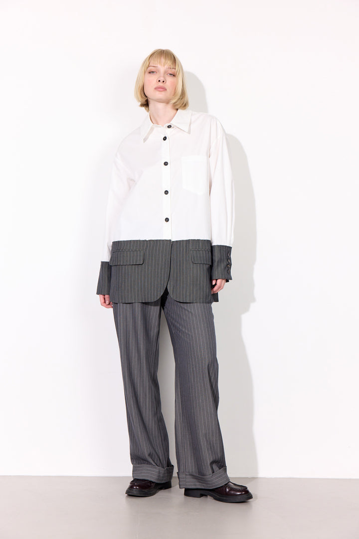HUNKØN Billie Shirt Skjorter White and Grey