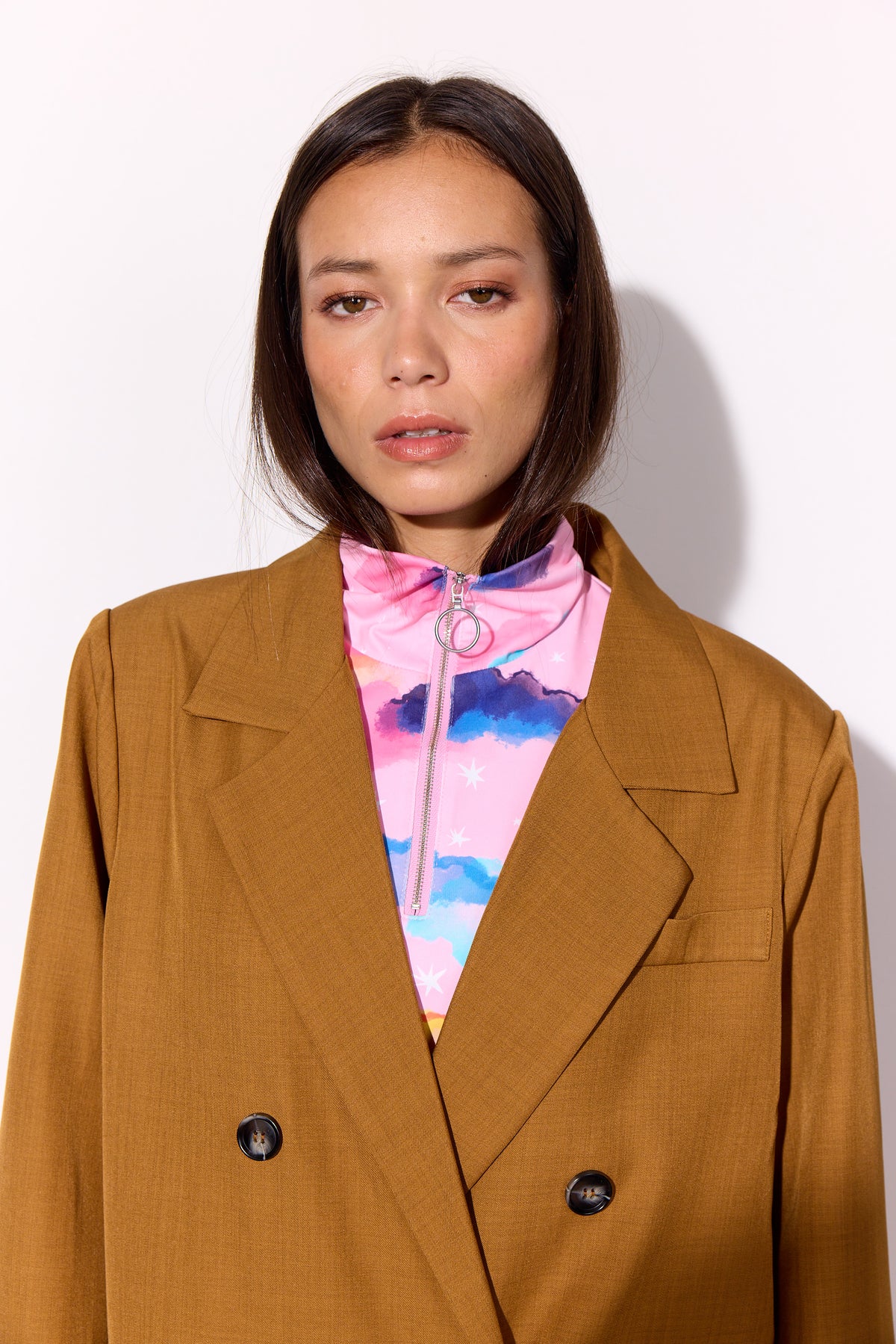 HUNKØN Diana Zipper Blouse Bluser Pink sky Art Print