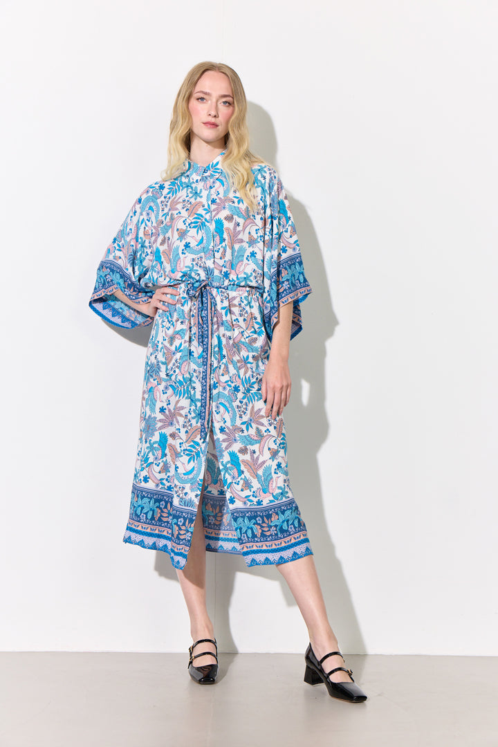 HUNKØN Helene Kimono Kimonoer Bird Blue