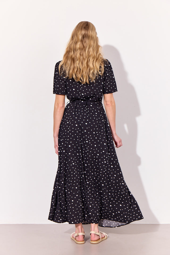 HUNKØN Kris Long Dress Kjoler Black w/White dots