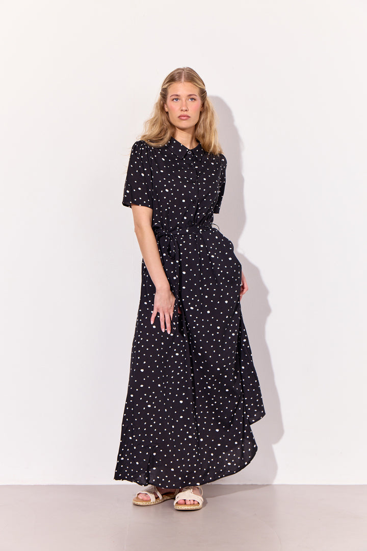 HUNKØN Kris Long Dress Kjoler Black w/White dots