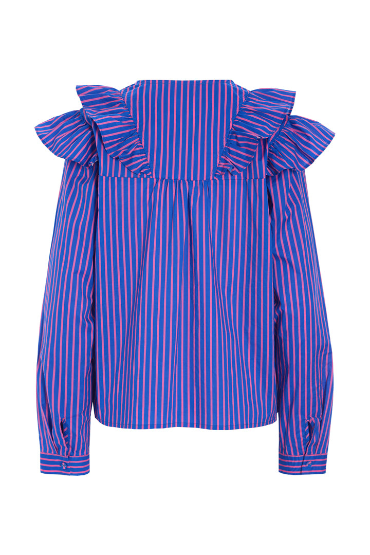 HUNKØN Lucinda Ruffle Shirt Skjorter Blue Striped