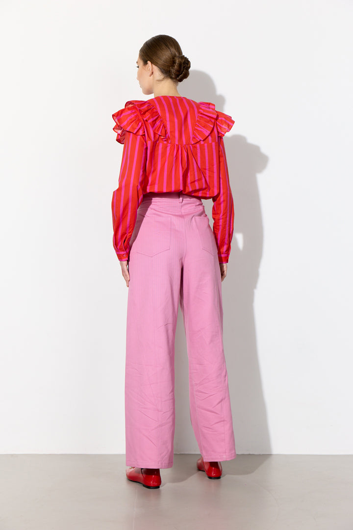 HUNKØN Lucinda Ruffle Shirt Skjorter Red Striped