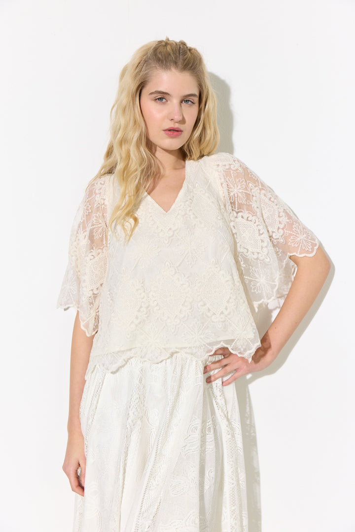HUNKØN Lulu Lace Blouse Bluser Cream Lace