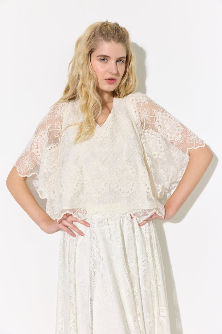 HUNKØN Lulu Lace Blouse Bluser Cream Lace
