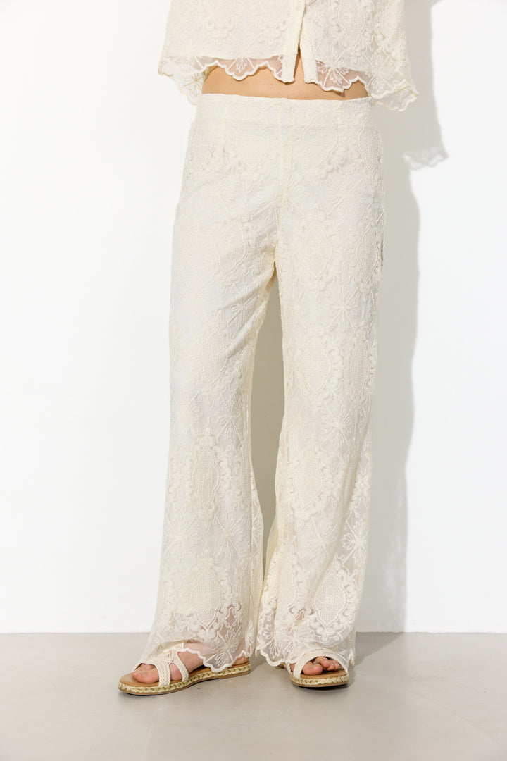 HUNKØN Lulu Lace Trousers Bukser Cream Lace
