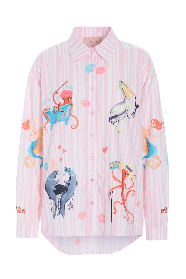 HUNKØN Nessie Shirt Skjorter Pink Ocean Art Print