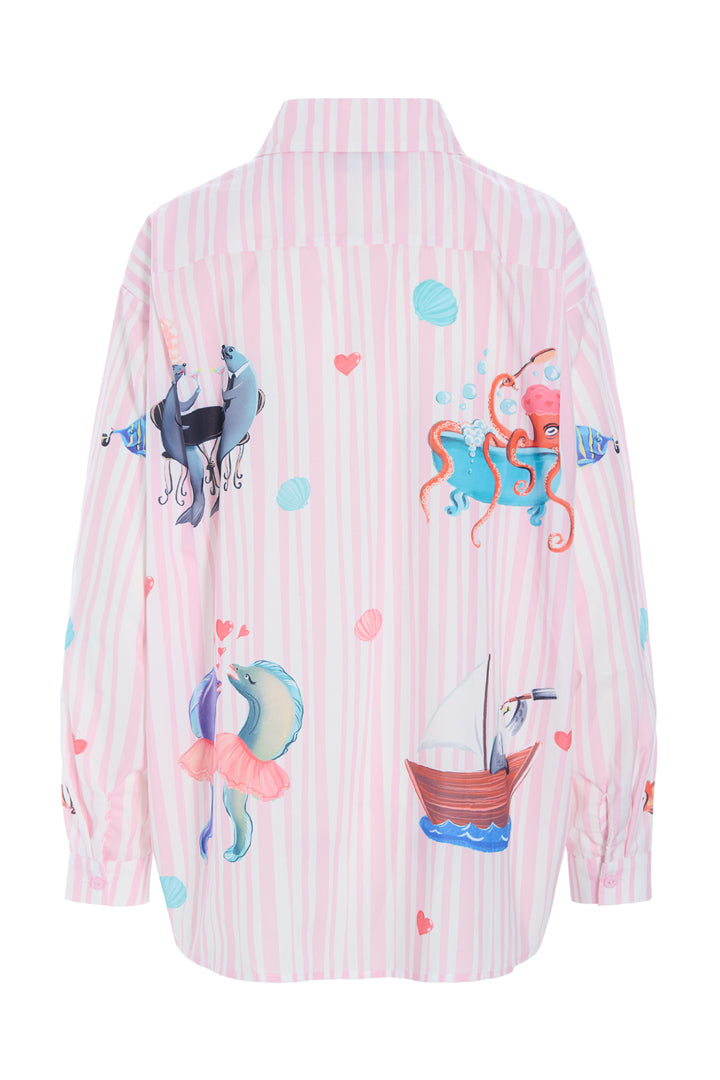 HUNKØN Nessie Shirt Skjorter Pink Ocean Art Print