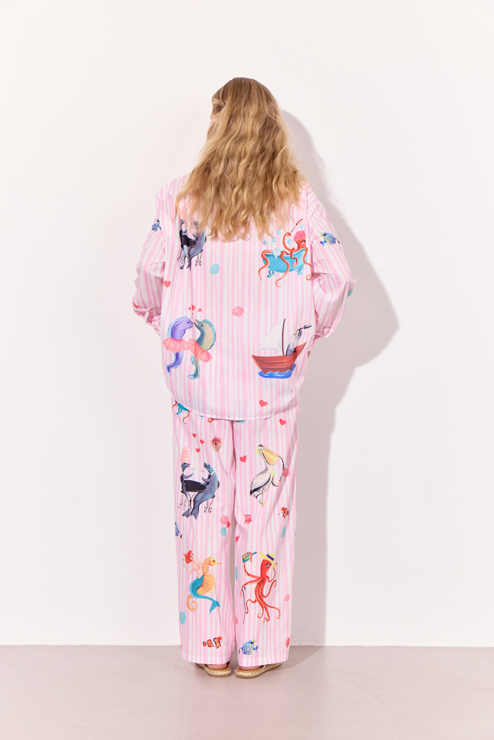 HUNKØN Nessie Shirt Skjorter Pink Ocean Art Print