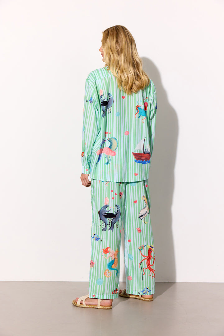 HUNKØN Nessie Trousers Bukser Green Ocean Art Print