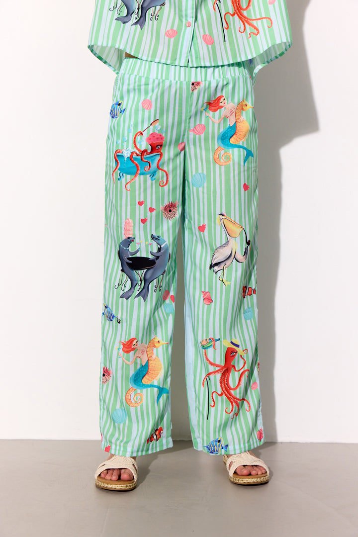 HUNKØN Nessie Trousers Bukser Green Ocean Art Print