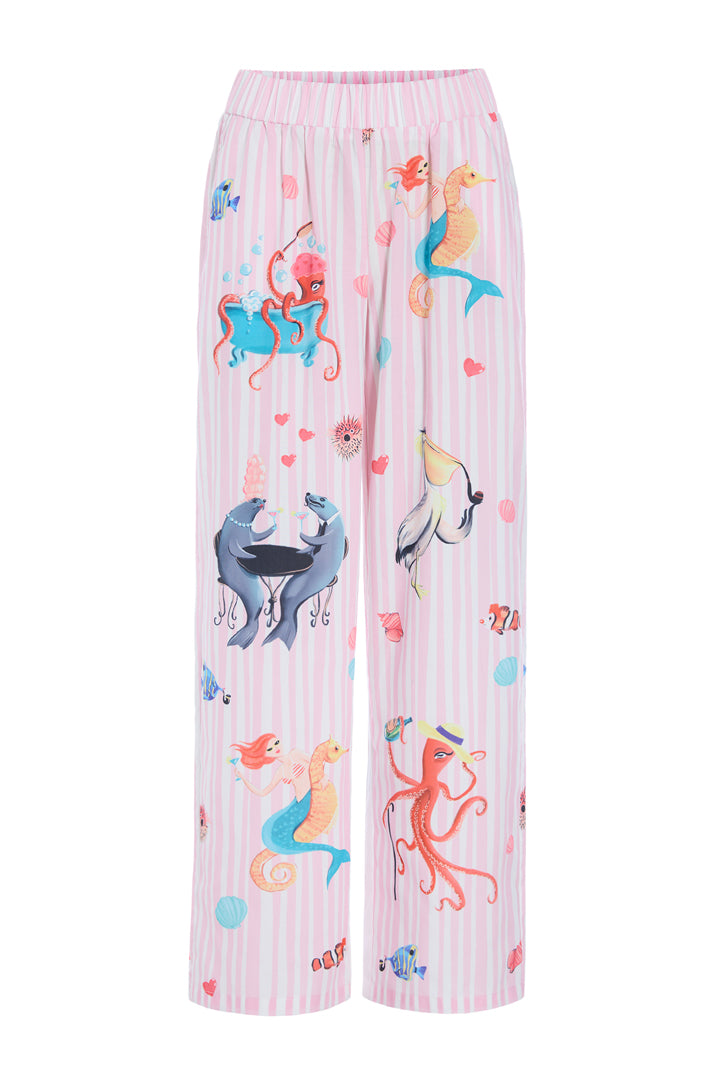 HUNKØN Nessie Trousers Bukser Pink Ocean Art Print
