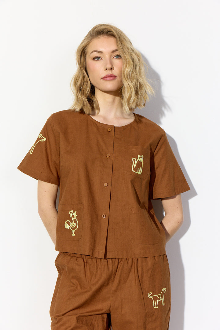 HUNKØN Nina Shirt Skjorter Brown