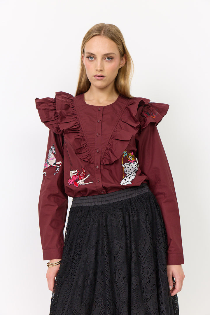 HUNKØN Nola Ruffle Shirt Skjorter Oxblood