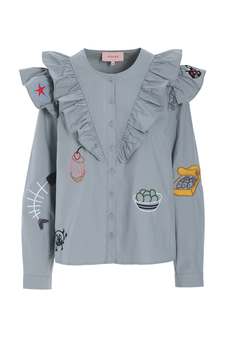 HUNKØN Nola Ruffle Shirt Skjorter Grey