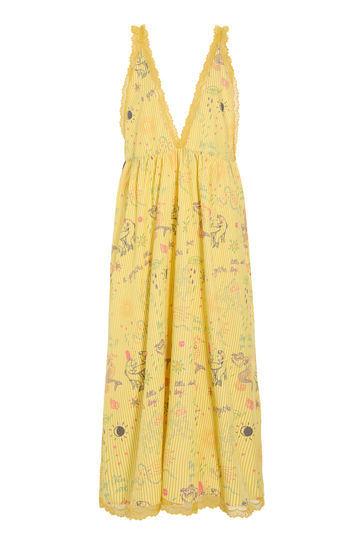 HUNKØN Zoenna Dress Kjoler Yellow Sea Creatures Art Print