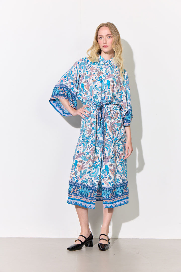 HUNKØN Helene Kimono Kimonoer Bird Blue