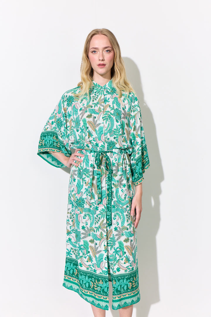 HUNKØN Helene Kimono Kimonoer Bird Green