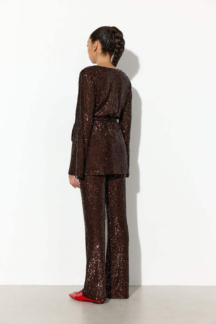 HUNKØN Jona Sequin Blouse Bluser Chestnut