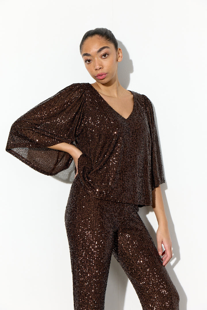 HUNKØN Jona Sequin Top Toppe Chestnut
