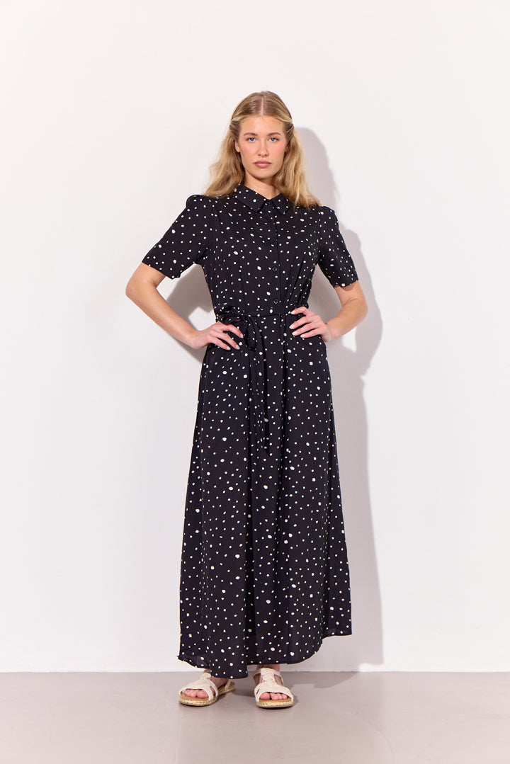 HUNKØN Kris Long Dress Kjoler Black w/White dots