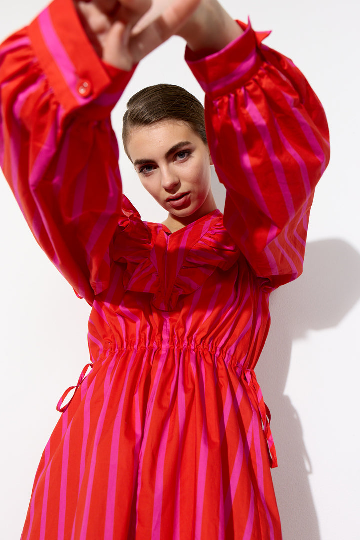 HUNKØN Lucinda Dress Kjoler Red Striped
