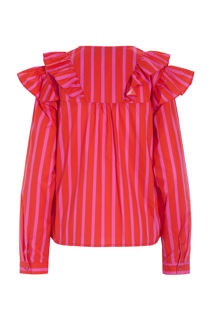 HUNKØN Lucinda Ruffle Shirt Skjorter Red Striped