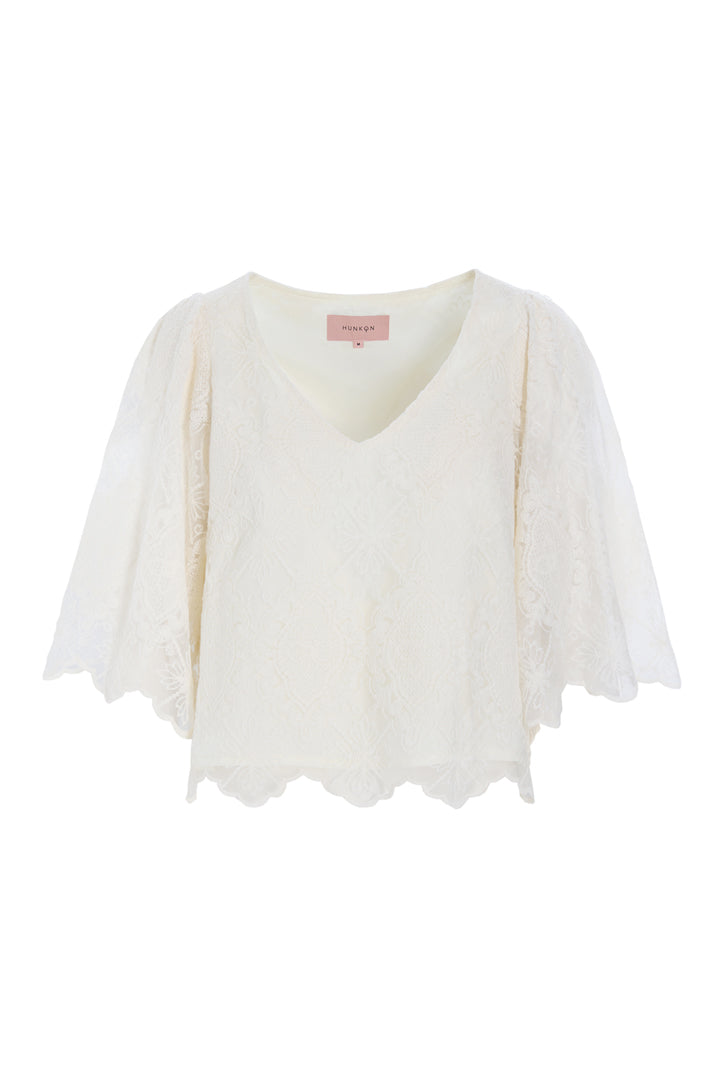 HUNKØN Lulu Lace Blouse Bluser Cream Lace
