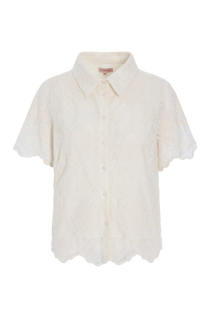 HUNKØN Lulu Short Lace Shirt Skjorter Cream Lace