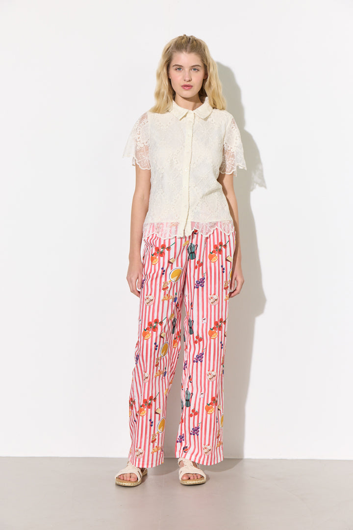 HUNKØN Lulu Short Lace Shirt Skjorter Cream Lace