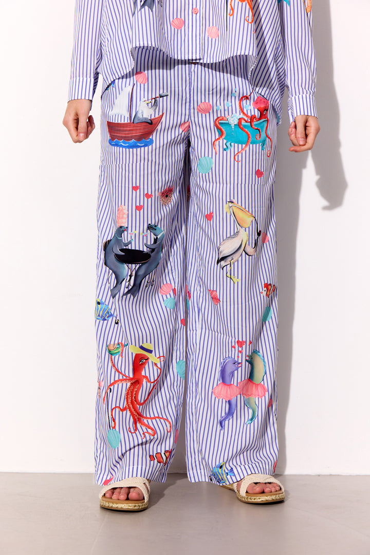 HUNKØN Nessie Trousers Bukser Blue Ocean Art Print
