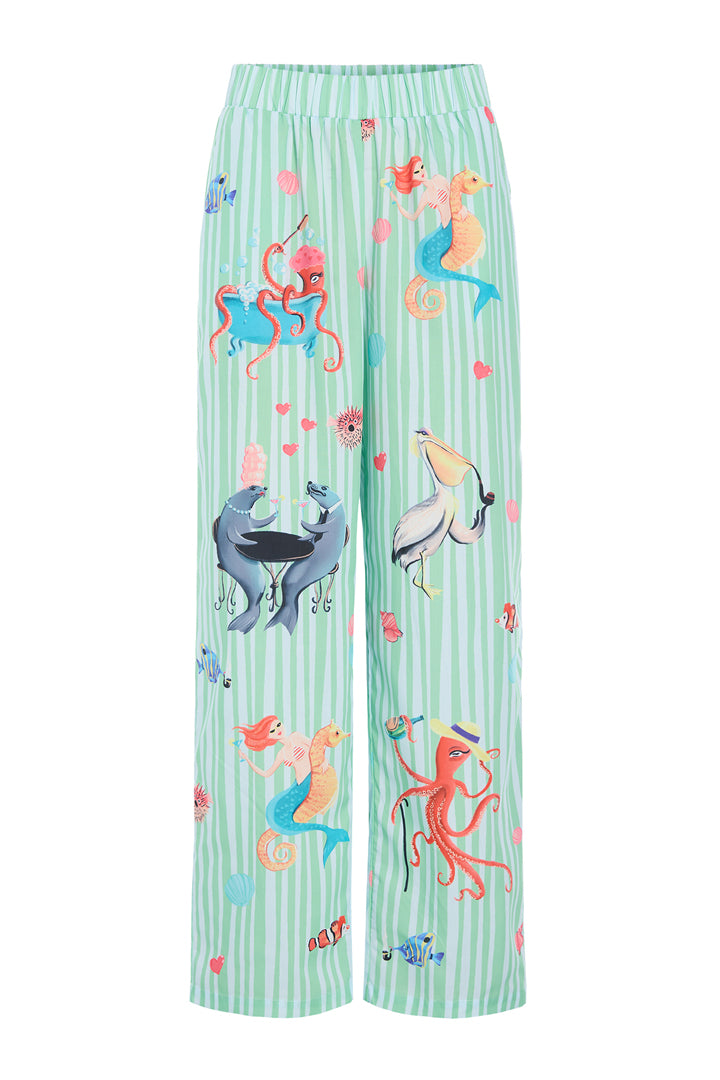 HUNKØN Nessie Trousers Bukser Green Ocean Art Print