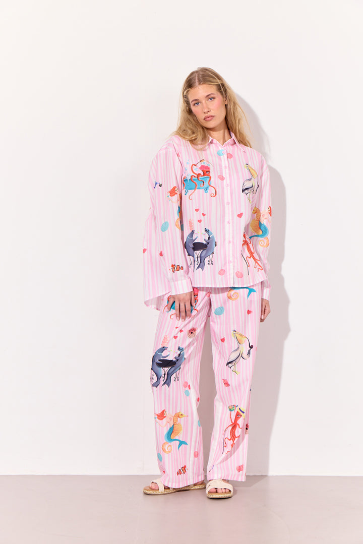 HUNKØN Nessie Trousers Bukser Pink Ocean Art Print