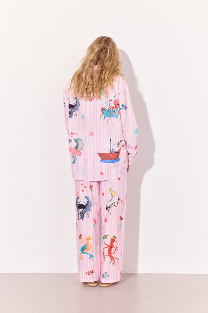 HUNKØN Nessie Trousers Bukser Pink Ocean Art Print