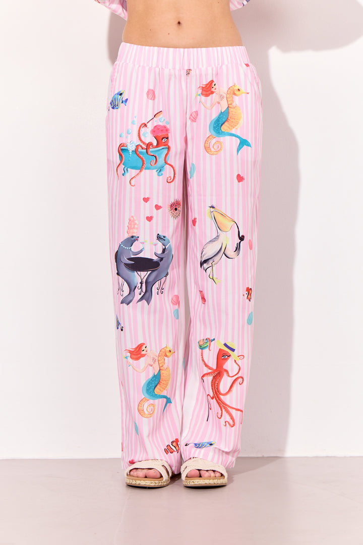 HUNKØN Nessie Trousers Bukser Pink Ocean Art Print
