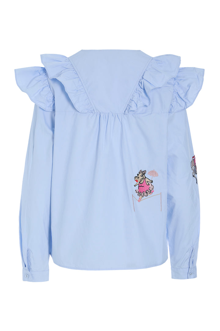 HUNKØN Nola Ruffle Shirt Skjorter Light Blue