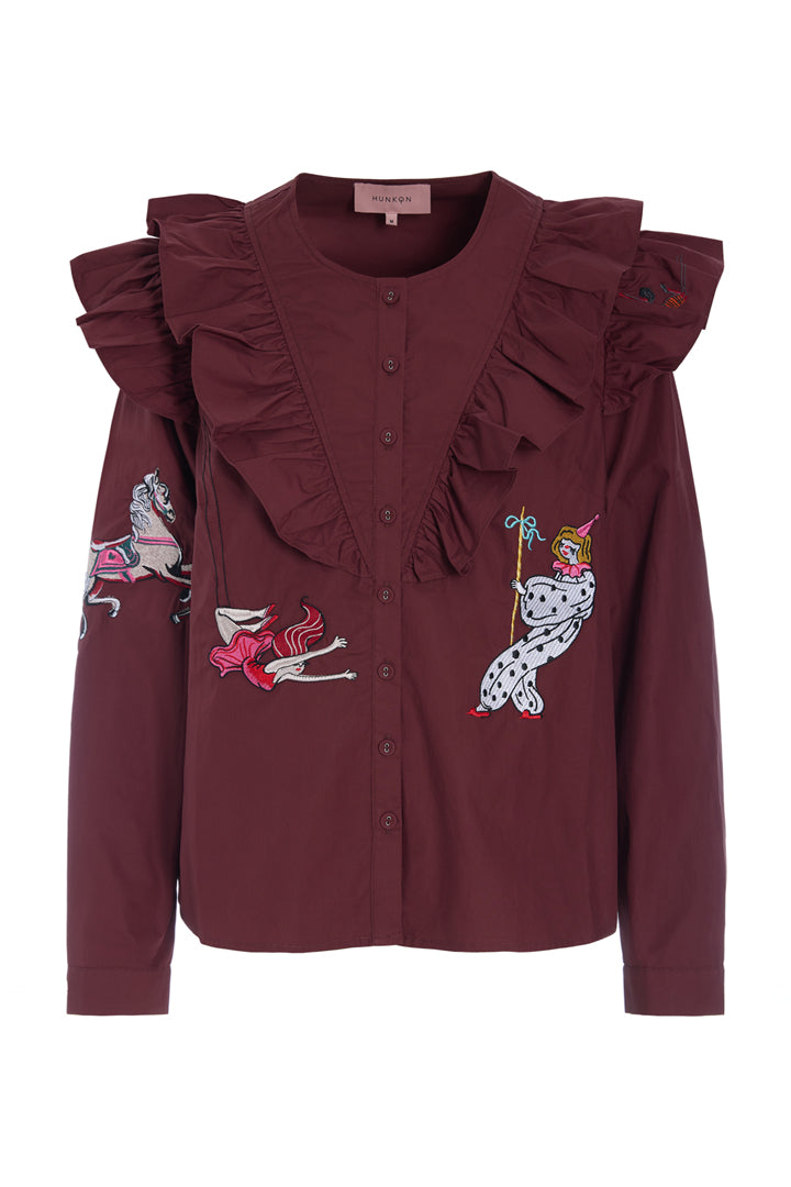 HUNKØN Nola Ruffle Shirt Skjorter Oxblood