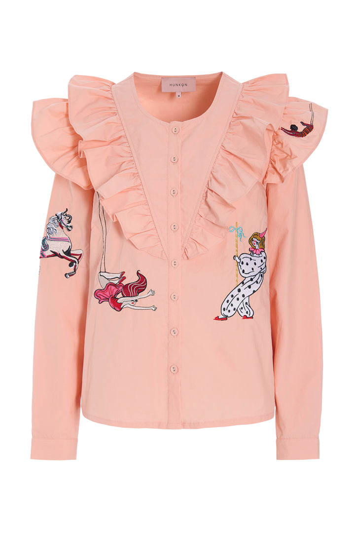 HUNKØN Nola Ruffle Shirt Skjorter Peach