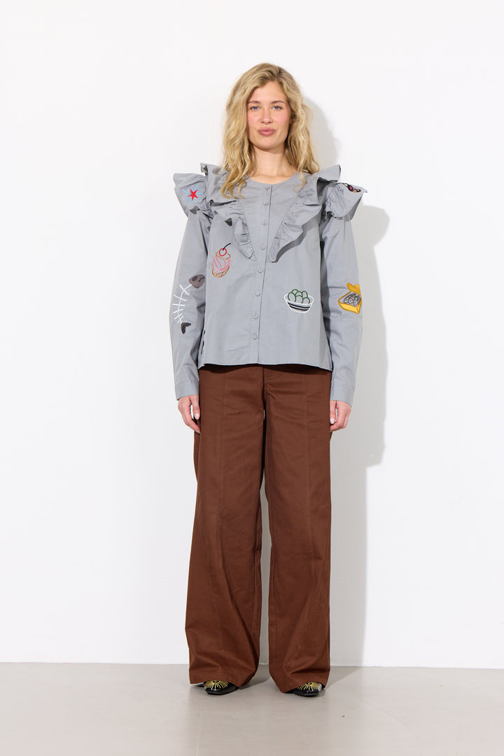 HUNKØN Nola Ruffle Shirt Skjorter Grey