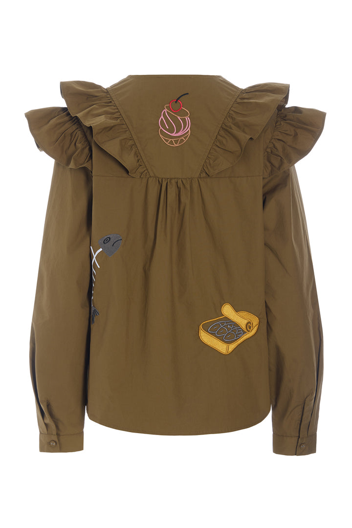 HUNKØN Nola Ruffle Shirt Skjorter Olive