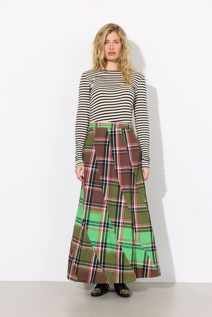 HUNKØN Ramone Long Skirt Nederdele Green Tartan