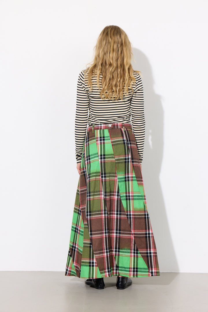 HUNKØN Ramone Long Skirt Nederdele Green Tartan