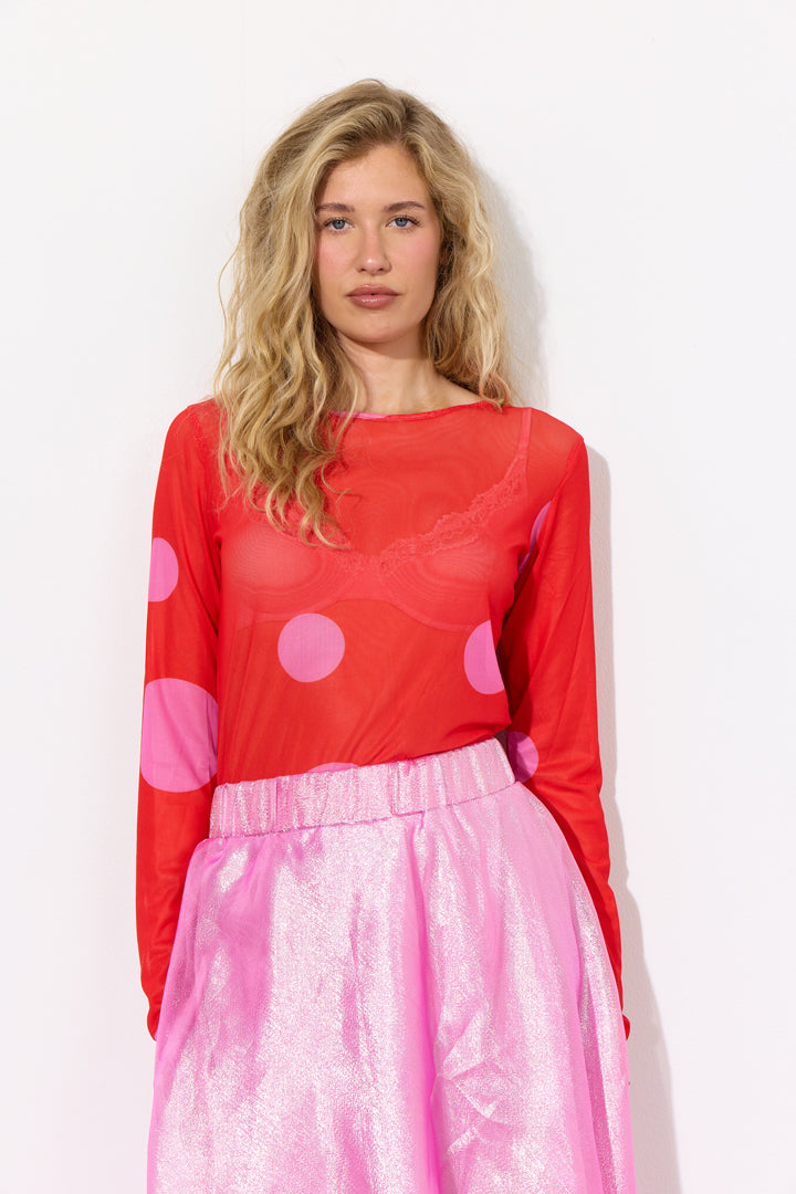 HUNKØN Salem Mesh Blouse Bluser Red