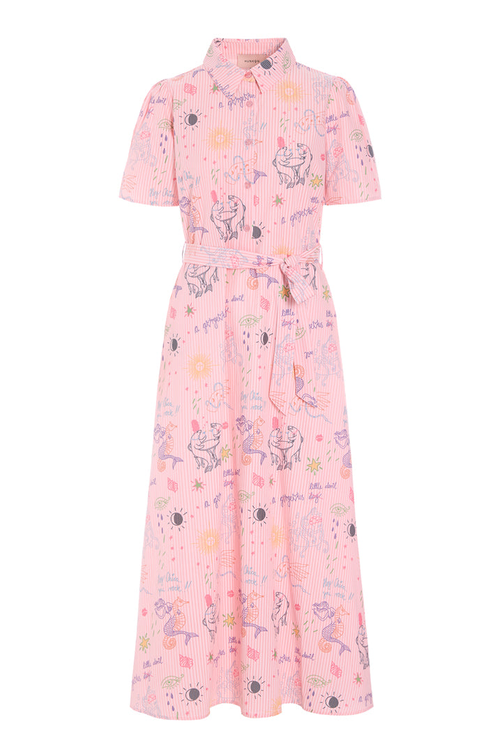 HUNKØN Zoe Dress Kjoler Pink Sea Creatures Art Print