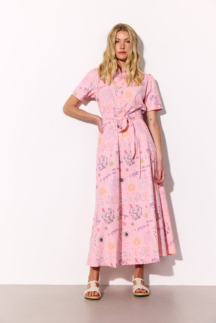 HUNKØN Zoe Dress Kjoler Pink Sea Creatures Art Print