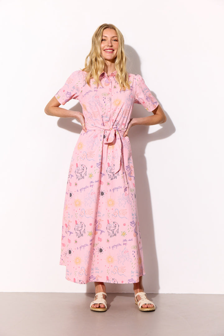 HUNKØN Zoe Dress Kjoler Pink Sea Creatures Art Print