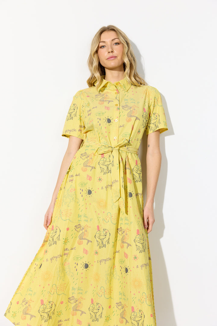HUNKØN Zoe Dress Kjoler Yellow Sea Creatures Art Print