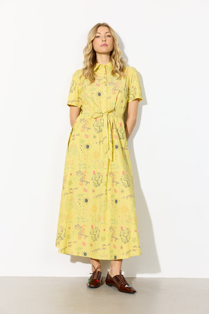 HUNKØN Zoe Dress Kjoler Yellow Sea Creatures Art Print