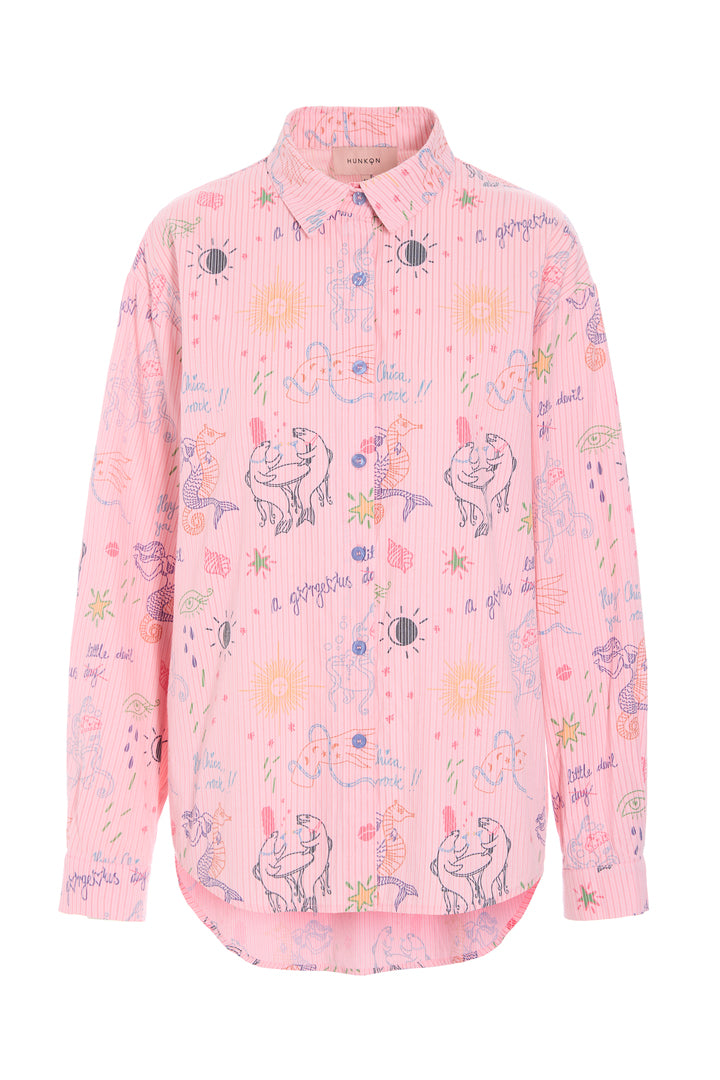 HUNKØN Zoe Shirt Skjorter Pink Sea Creatures Art Print