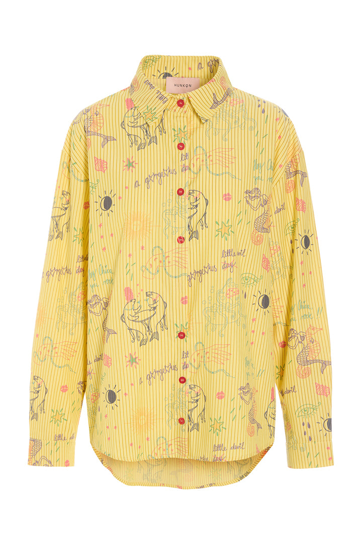 HUNKØN Zoe Shirt Skjorter Yellow Sea Creatures Art Print